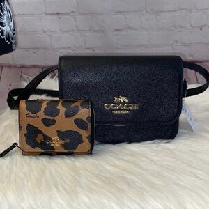 Coach Mini BRYNN Crossbody/LEOPARD Print Trifold Wallet 2pc Set